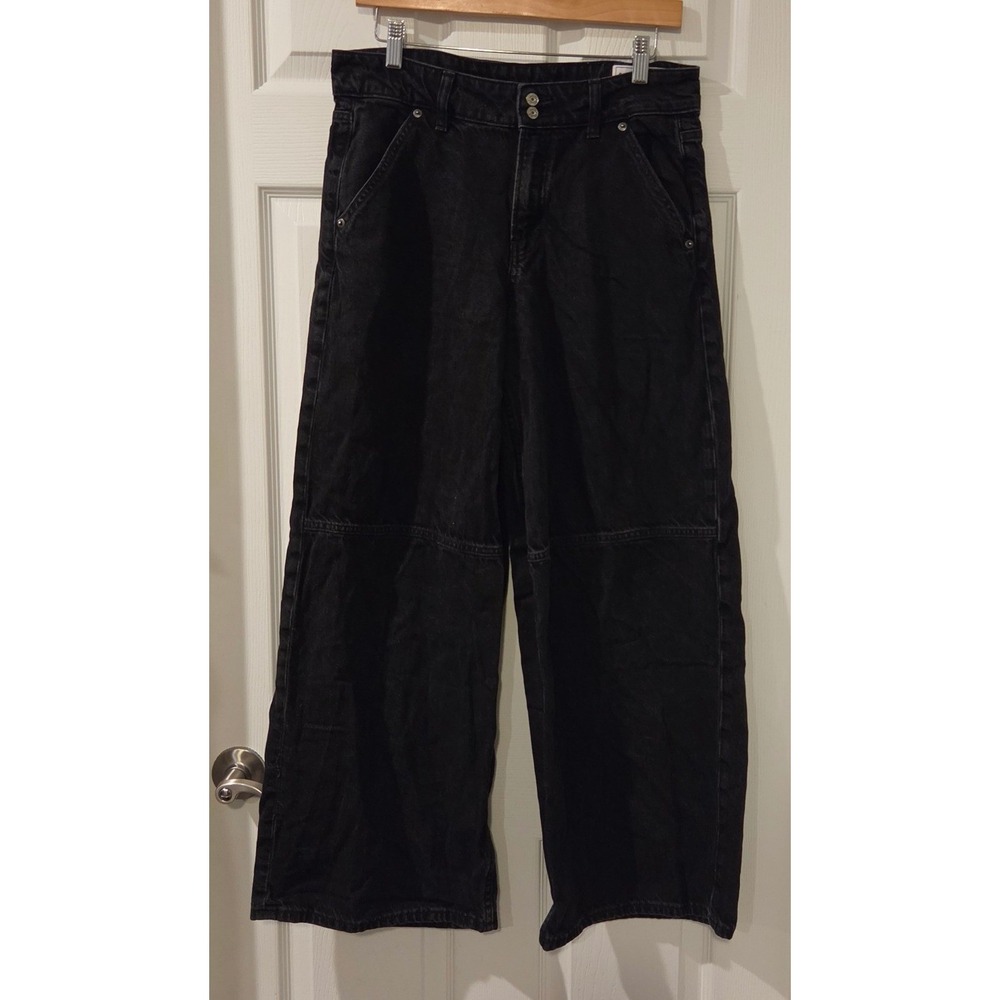 Gap Baggy Mid Rise Wide Leg Jeans Women's 28 6R Black Noir Tencel Lyocell - Picture 2 of 7